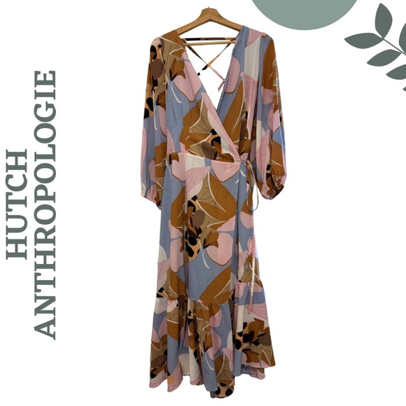 HUTCH for Anthropologie Open-Back Wrap Maxi Dress High Low Pink Blue – Size 2X - Picture 5 of 13